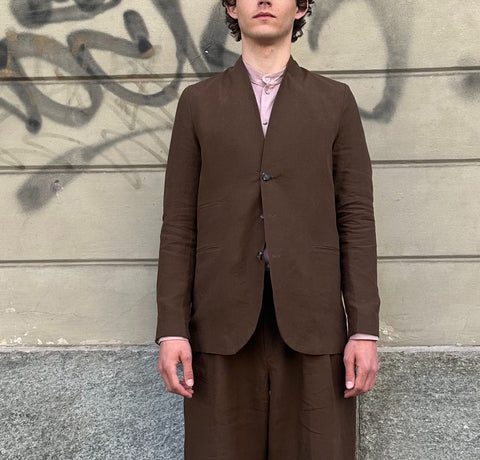 giacca lino brown